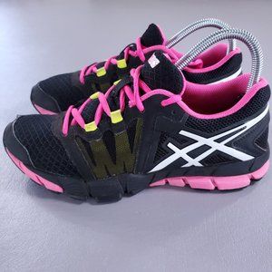 ASICS Running Shoes Womens Size 7 Black Pink Low Top Mesh Athletic Sneakers